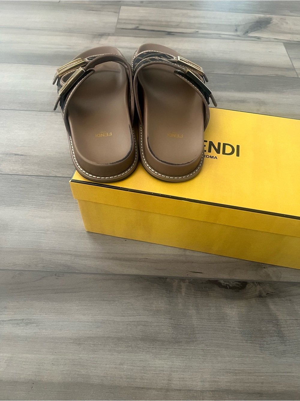 Fendi Brown & Black FF Jacquard Double-Buckle Slides - Picture 5 of 9